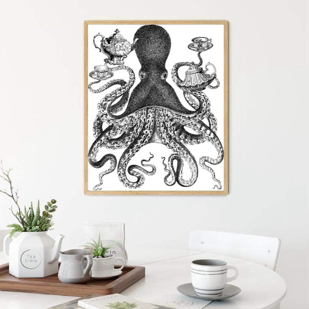Amazon Com Jongya Vintage Octopus Tentacles Prints Bathroom Decor Octopus Tea Tea Coffee Poster Retro Wall Art Canvas Painting Kitchen Decor 50x70cm No Frame Posters Prints