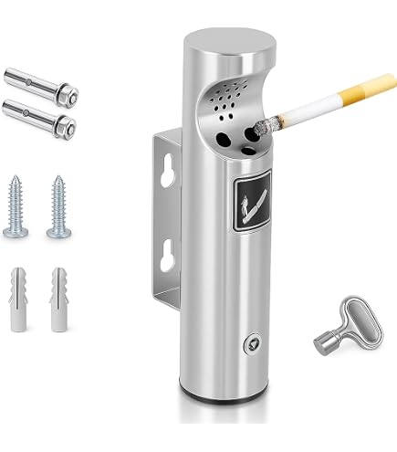 cigarette ash can Butt Receptacle, Outdoor Cigarette Butt Disposal, Wall Mounted Cigarette Trash Can, Smoking Receptacle, Lockable Cigarette Tray Rustproof Wall Mount Ashtray with Key for Home Industrial & Scientific The powder Ashtrays for Cigarettes Outdoor Ash