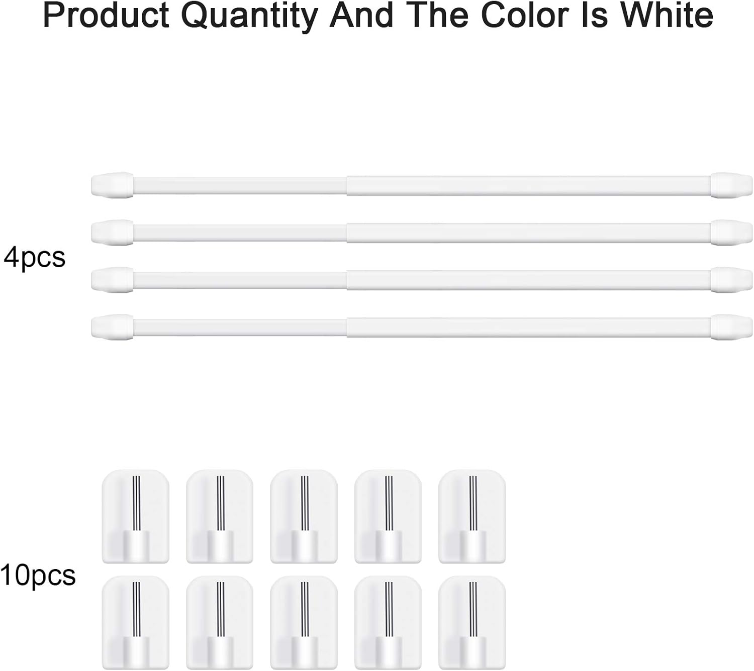 Jetec 4 Pieces Extendable Curtain Rod Cupboard Bars Tensions Adjustable Plastic Curtain Rod with 10 Pieces Self Adhesive Hooks for Home Bathroom Hotel Supply(15.7 to 27.5 Inch,White) - Image 3