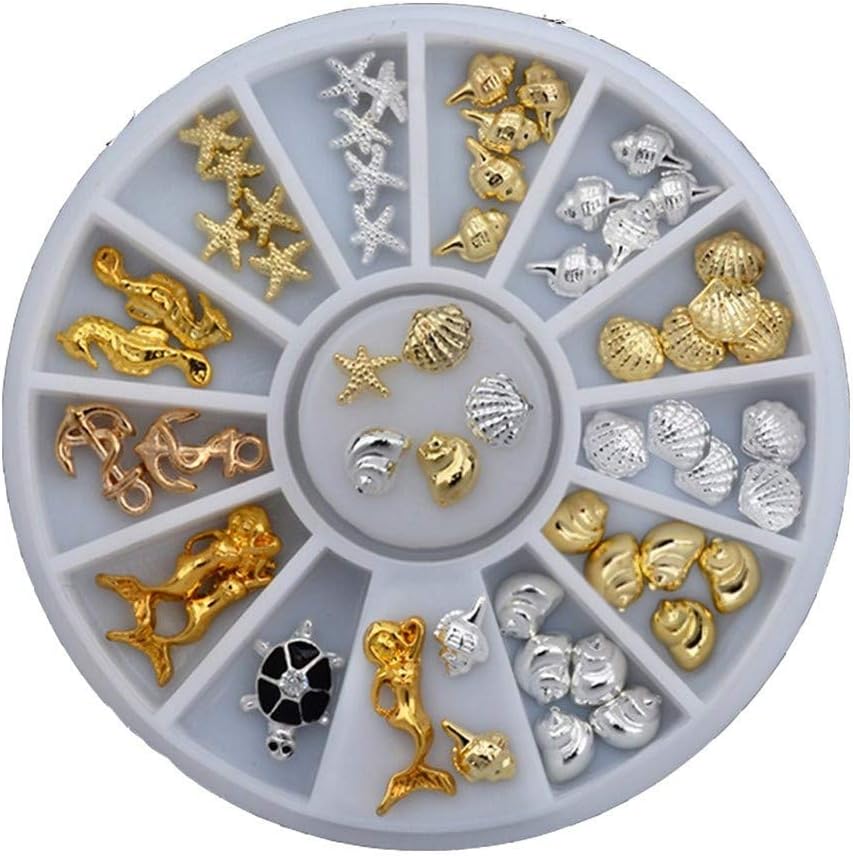 TAROMAING 1 Box Seashell Starfish Mermaid 3D Decorations Ocean Nail Deco