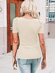 Valphsio Womens Puff Short Sleeve Top Ribbed Knit