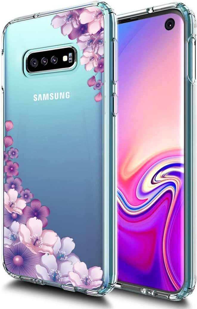 Huness Galaxy S10E Case TPU Grip Bumper and Clear Flower