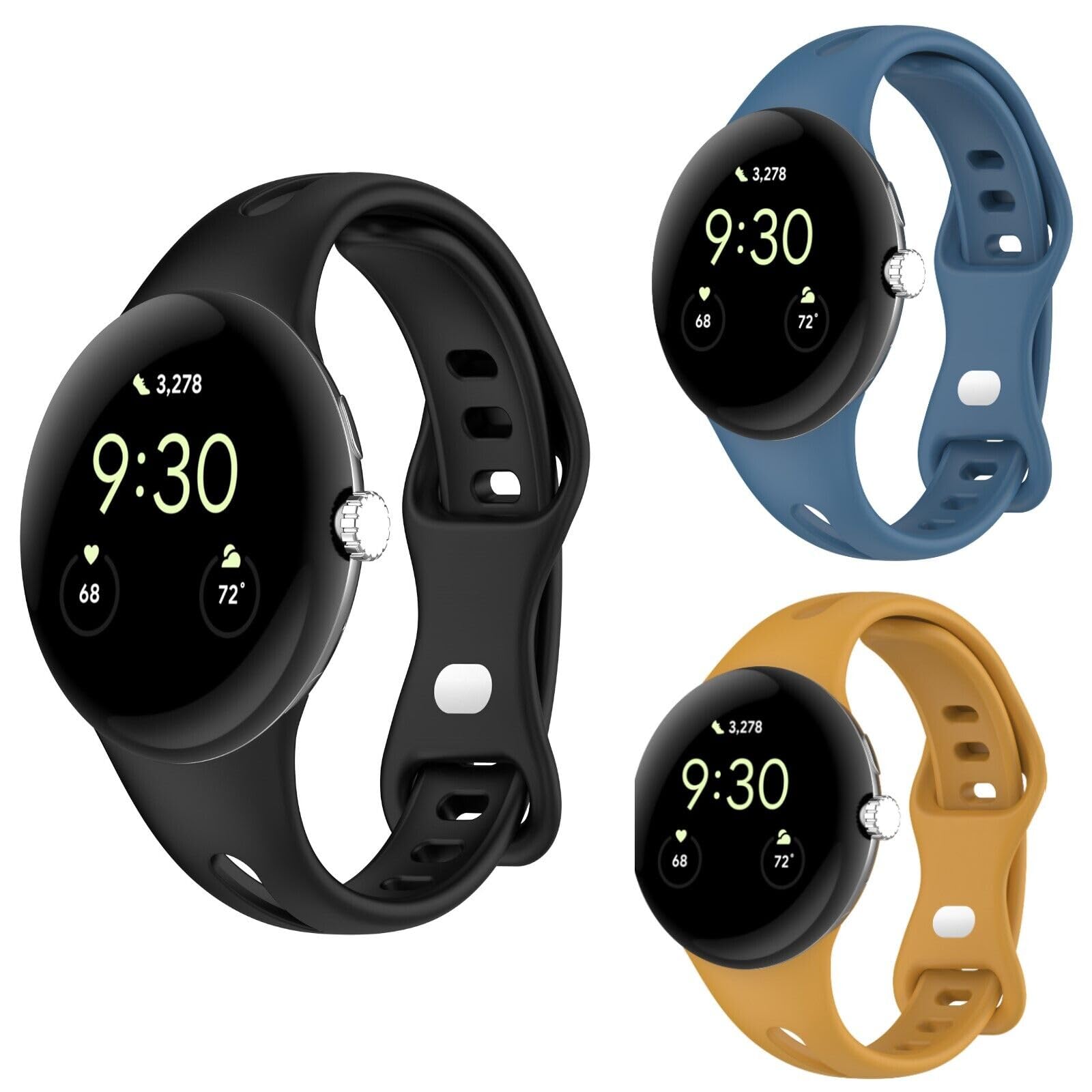Panda Bobo Strap Compatible for Google Pixel Watch 2 / Google Pixel Watch Strap, Soft Silicone Adjustable Sport Replacement Wrist Bands for Women Men (Pack B - 3 pcs)