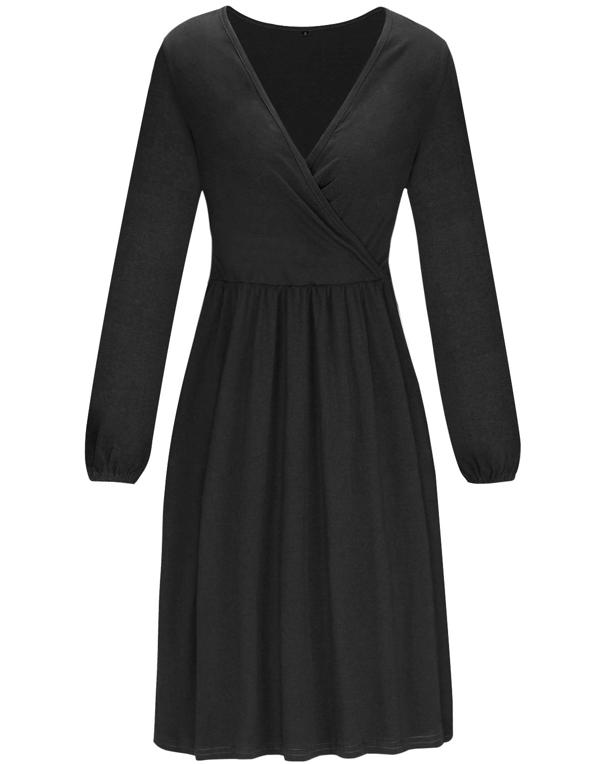 STYLEWORD Women's V Neck Long Puff Sleeve Casual Swing Midi Dress with ...