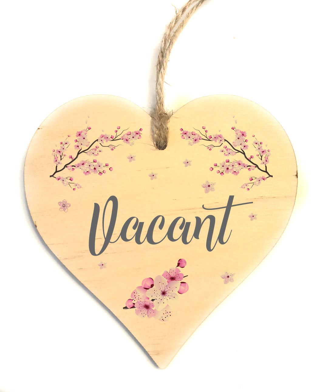 Engaged Vacant Door Sign - Double Sided Wooden Heart Shaped Plaque – Decorative Cherry Blossom Design by Maisie Moo – Includes Hanging Twine
