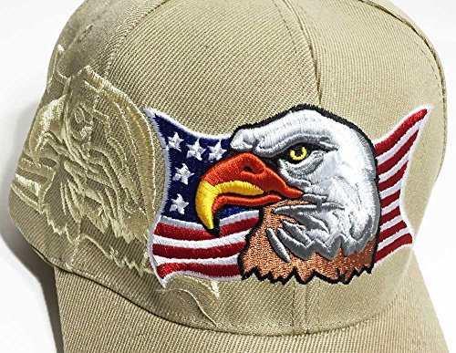 Patriotic American Eagle and Flag Baseball Cap with USA (Khaki)