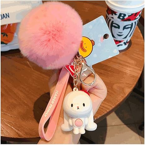 Amazon Co Jp キーホルダー 漫画ポンポムキーチェーンキーリングキーチェーン女性男の子と女の子 柔らかいポンポンとかわいいキーチェーン 装飾 キーホルダー Color G ホーム キッチン