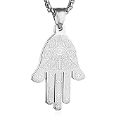 HZMAN Khamsah Stainless Steel Egyptian Eye Fatima Hamsa Hand Pendant Necklace Success and Protection Lucky