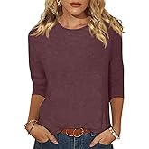 EADINVE Women's Casual 3/4 Sleeve T-Shirts Round Neck Cute Tunic Tops Basic Tees Blouses Loose Fit Pullover