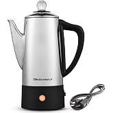 Elite Gourmet 6-Cup Electric Coffee Percolator, 1000W, Fast Brewing | Keep Warm, Auto Shut-Off, Stainless Steel, EC140