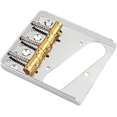 Guitar Bridge Ash‑Tray Style Fixed Bridge 3 Brass Saddles for Tele Guitar | Top-load or String-thru Bridge, Chrome for Telecaster Electric Guitar Replacement Upgrade