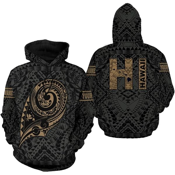 GLUDEAR Men's Polynesian Tribal Print Zip Hoodie - Black Grey, Oversized 3XL - View #5
