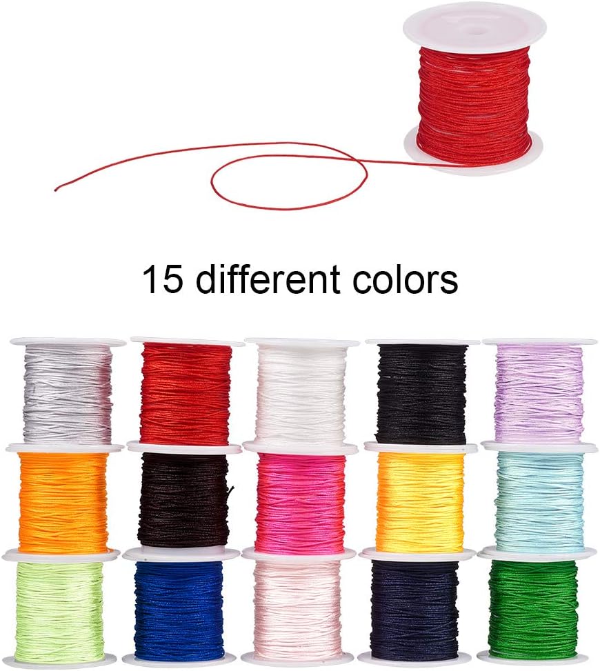 PH PandaHall 15 Colours 0.8mm Nylon Thread Bracelet String Drawstring Cord Macrame Cord Nylon Thread Kumihimo Beading Wire Blinds Satin Cords for Bracelet Necklace Jewellery Making DIY Crafts - Image 3