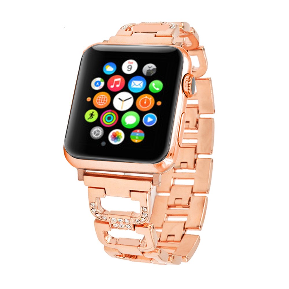 Bling Bands for Apple Watch Band 38mm 42mm Stainless Steel Metal Replacement Wristband Sport Strap for Apple Watch Nike+, Series 3, Series 2, Series 1, Sport, Edition, 2 Colors (Gold, 38mm)