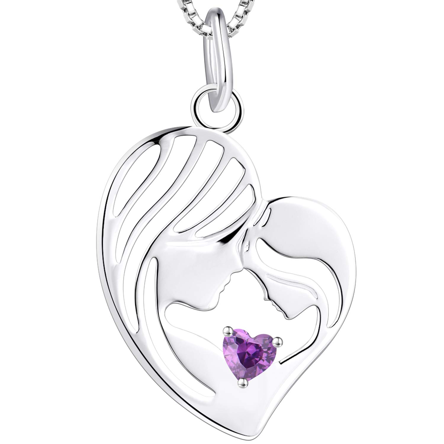 YL Mother and Daughter Necklace 925 Sterling Silver Heart February Birthstone Amethyst Pendant Necklace Gifts for Mum Women, 45-48 CM — image 1