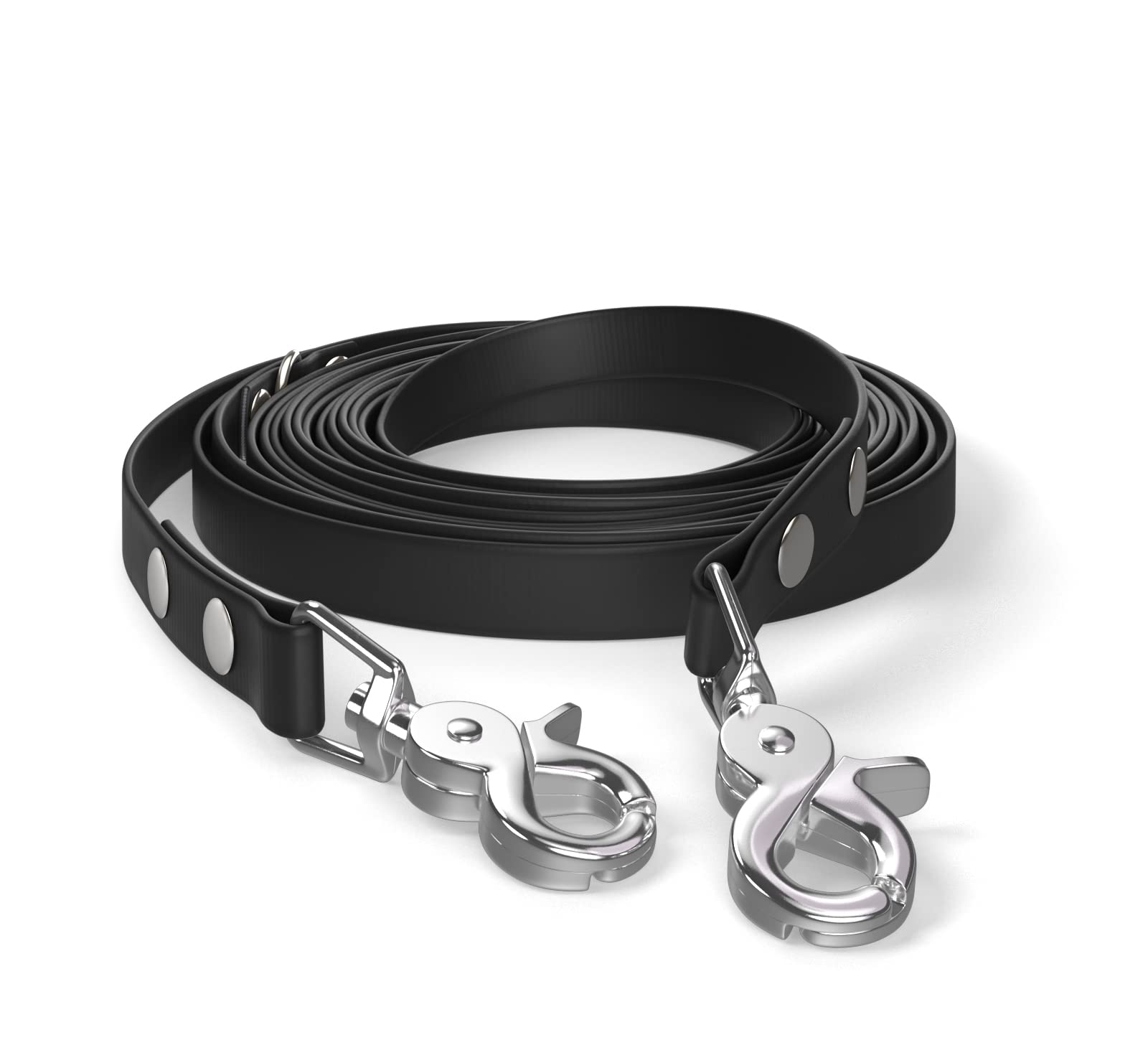 5m drag leash, dog leash, 2 carabiners & D-ring, black, very sturdy, dirt and water repellent — image 1