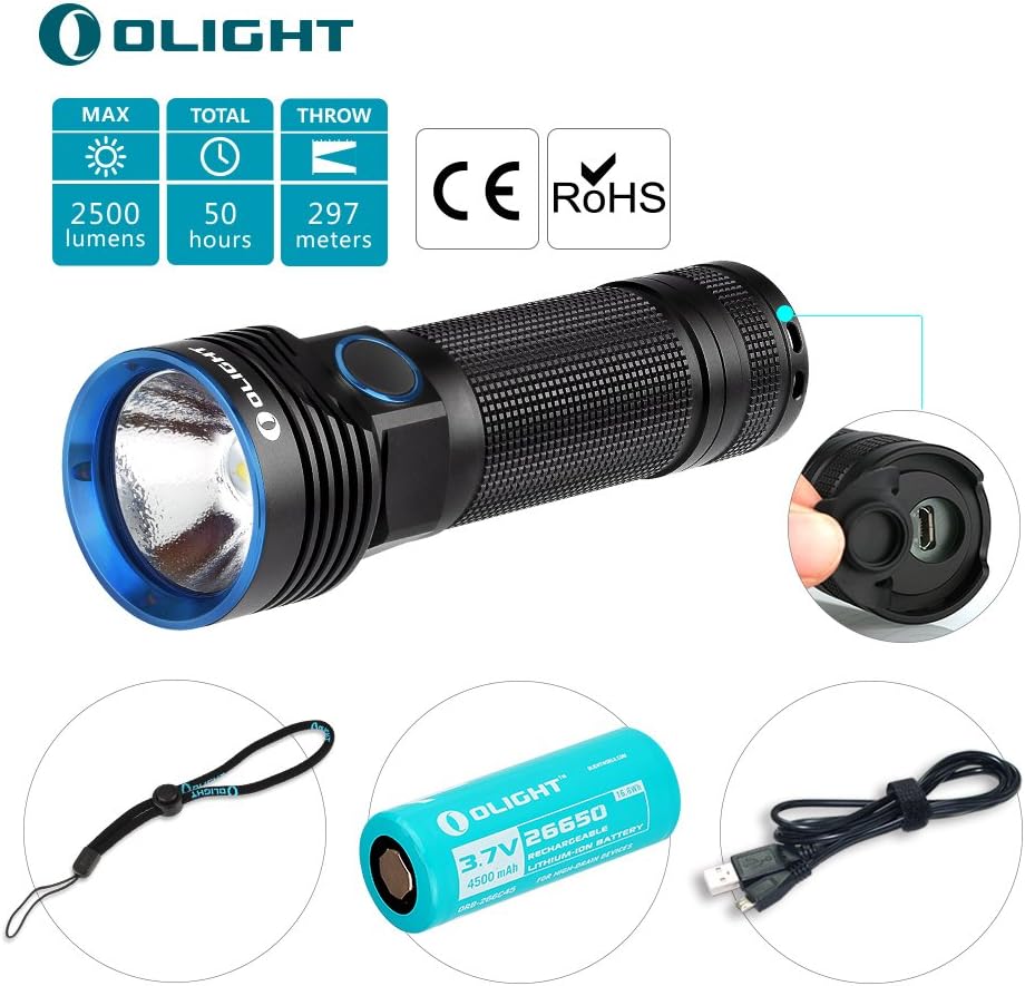 Lampe De Poche Olight Seeker 2 Noir - 3000 Lumens, Rechargeable, Aluminium Et Carbone (occasion)