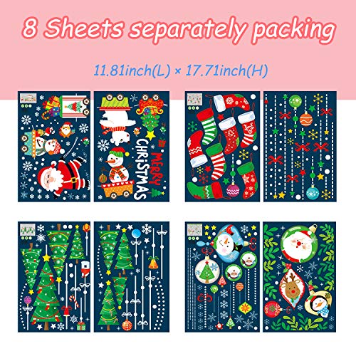 ZOCONE Christmas Window Stickers Holiday Decorations, Snowflake Window Clings, Santa Claus Snowman Window Decals for Home Office Shopwindow (4 Sets-A)