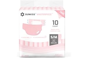 SUNKISS Masterpiece Adult Diapers with Tabs, Unisex Disposable Incontinence Briefs for Women and Men, Odor Control, Pink, Small/Medium, Previously Medium,10 Count