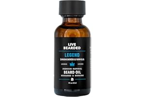 Live Bearded Beard Oil, 1 fl oz - Premium All-Natural Jojoba - Made in the USA - Hair and Skin Care for Men with Dry, Flaky Patches | Legend Scent - Sandalwood, Vanilla