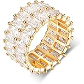 MDFUN 2 Rows Baguette Ring Eternity Bands Emerald Cut Cubic Zirconia Ring 18K White Gold/Yellow Gold Plated CZ Wedding Rings for Women Size 5-10