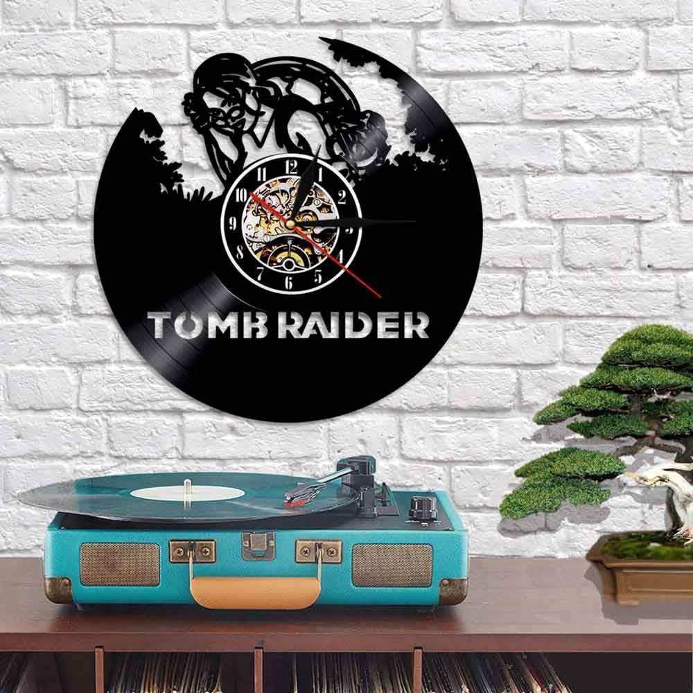 GUAz Wall Clocks Vinyl Wall Clock Tomb Raider Creative Record Clock