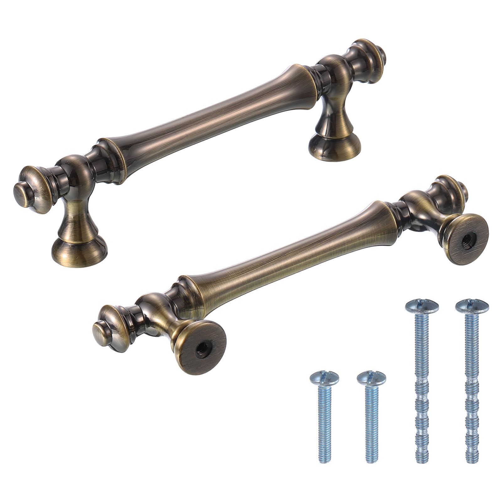Uxcell 10pcs Brushed Vintage Brass Kitchen Knobs, Kitchen Drawer Handles Zinc Kitchen Dresser Knobs Drawer Straight Knobs Hardware Pulls 3-4/5 inch(9.6cm) for Kitchen Cupboard