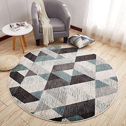 XCO FEIFEI Round Carpet Northern Europe Blue Lattice Pattern Non-slip Wear-resistant Chair Cushion Home Decoration (Size : 160 * 160cm)