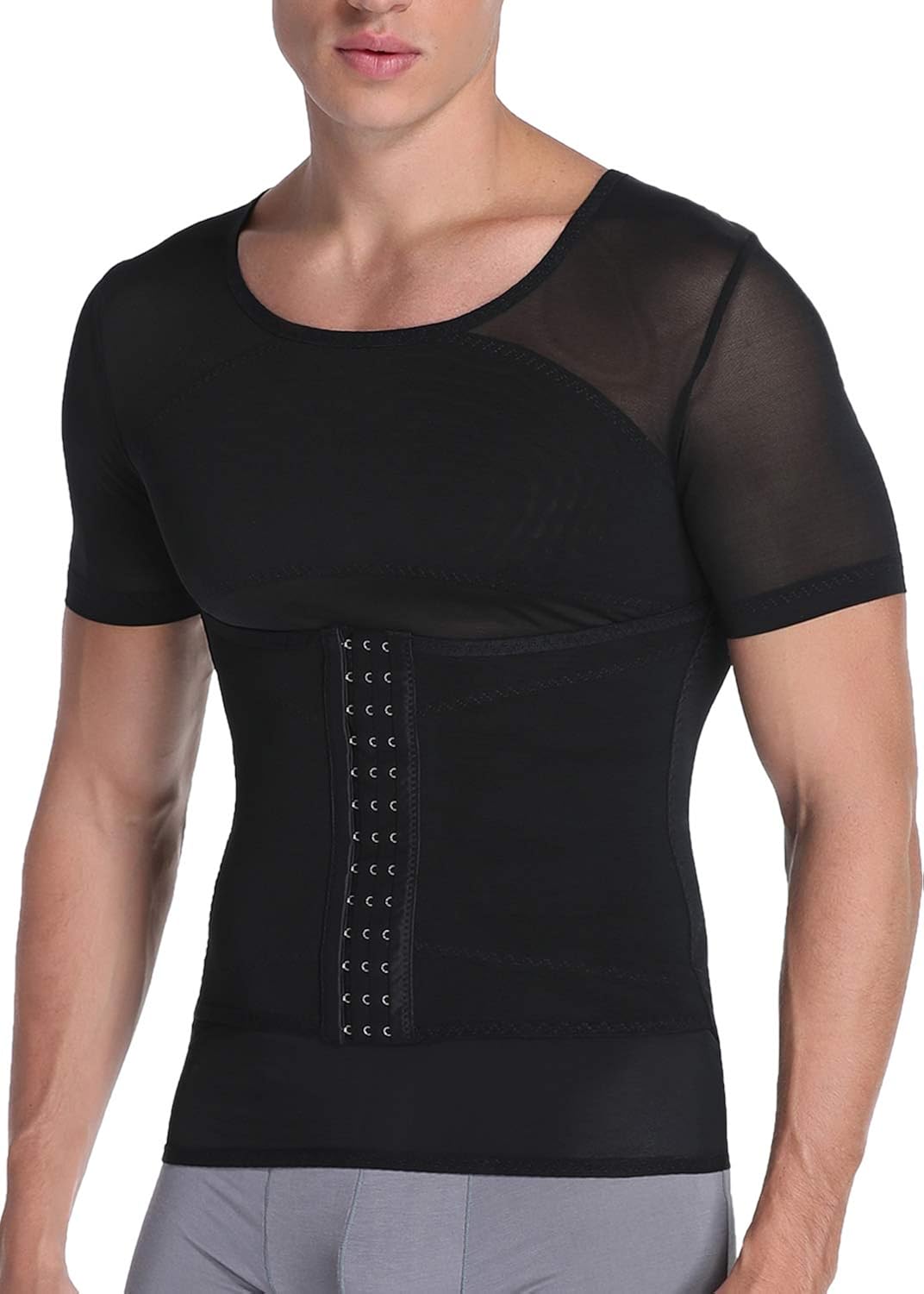 Vevarble Men's Body Shaper Chest Compression TShirt Tummy Control