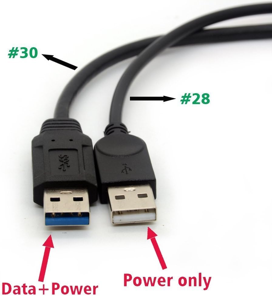HUHANGGod USB 3.0 Cable Dual Power Cables Y Adapter Type A Lead Male to Female Extension Code 30cm, Black - Image 3