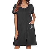 Ekouaer Women Zipper Front House Coat Short Sleeves Robe Zip Up Bathrobes Short Nightgown with Pockets S-3XL