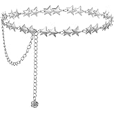 LIQWEI Silver Star Chain Belt, Women Waist Chain, Festival Belt Adjustable Plus Size Belts Chains Fashion, Body Chains Jewelry Accessory for Dress and Pants(Silver)