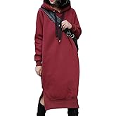 NUTEXROL Women's Thickening Long Fleece Sweatshirt String Hoodie Dress Pullover Plus Size
