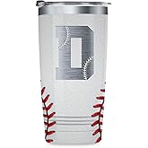 Onebttl Personalized Baseball Gifts for Teen Boys, Men, Coaches, 20oz Stainless Steel Tumbler with Laser Etched Initials for Baseball Players, Lovers, White - D
