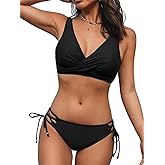 CUPSHE Women's Bikini Swimsuit Front Cross Lace Up Two Piece Bathing Suit