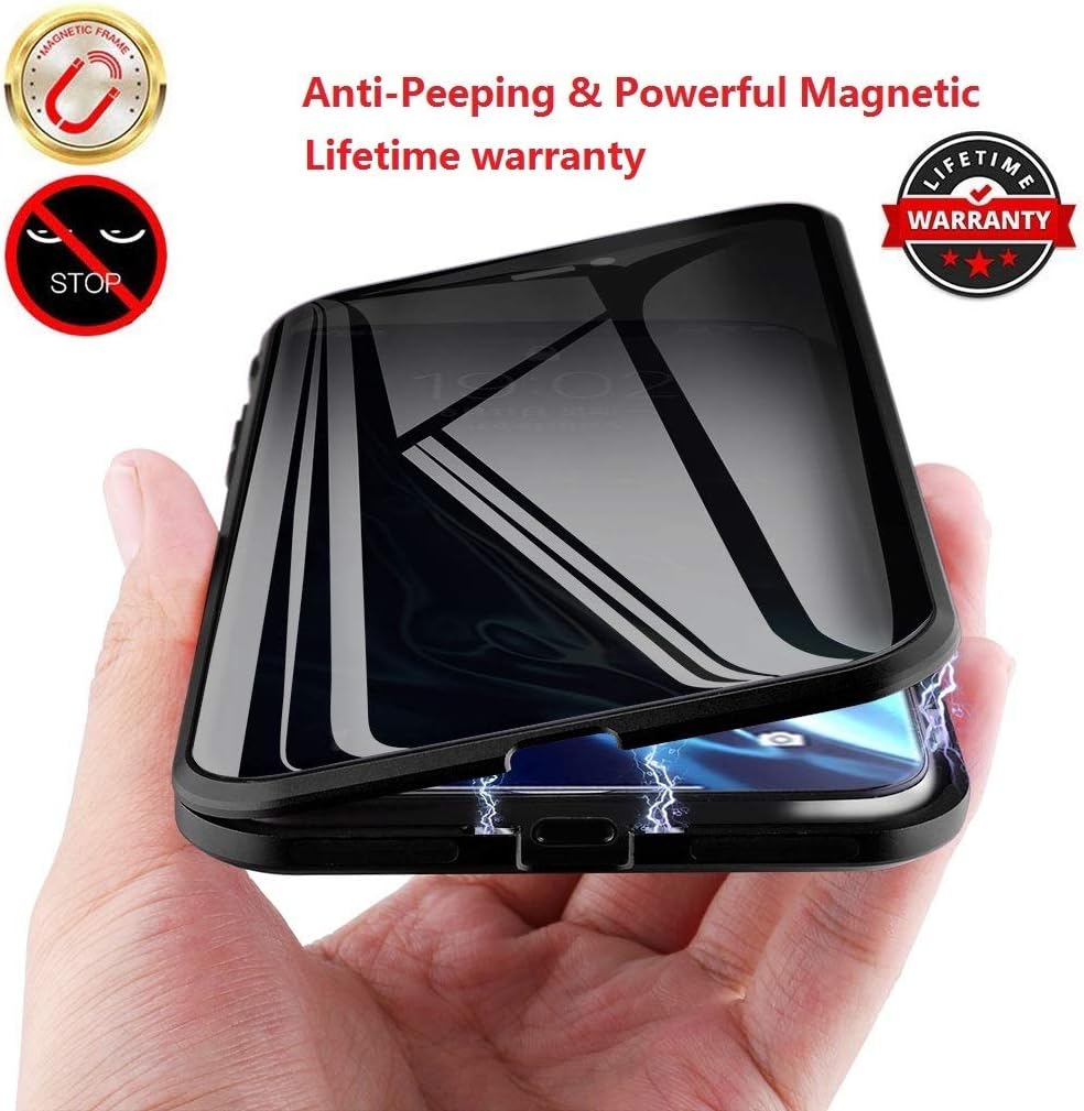 MIMEI Privacy Magnetic Case for iPhone XR 6.1 inch, Clear Double Sided Tempered Glass [Magnet Absorption Metal Bumper Frame] Thin Anti-Spy 360 Full Protective Phone Case 5.8'' (Black, XR 6.1")