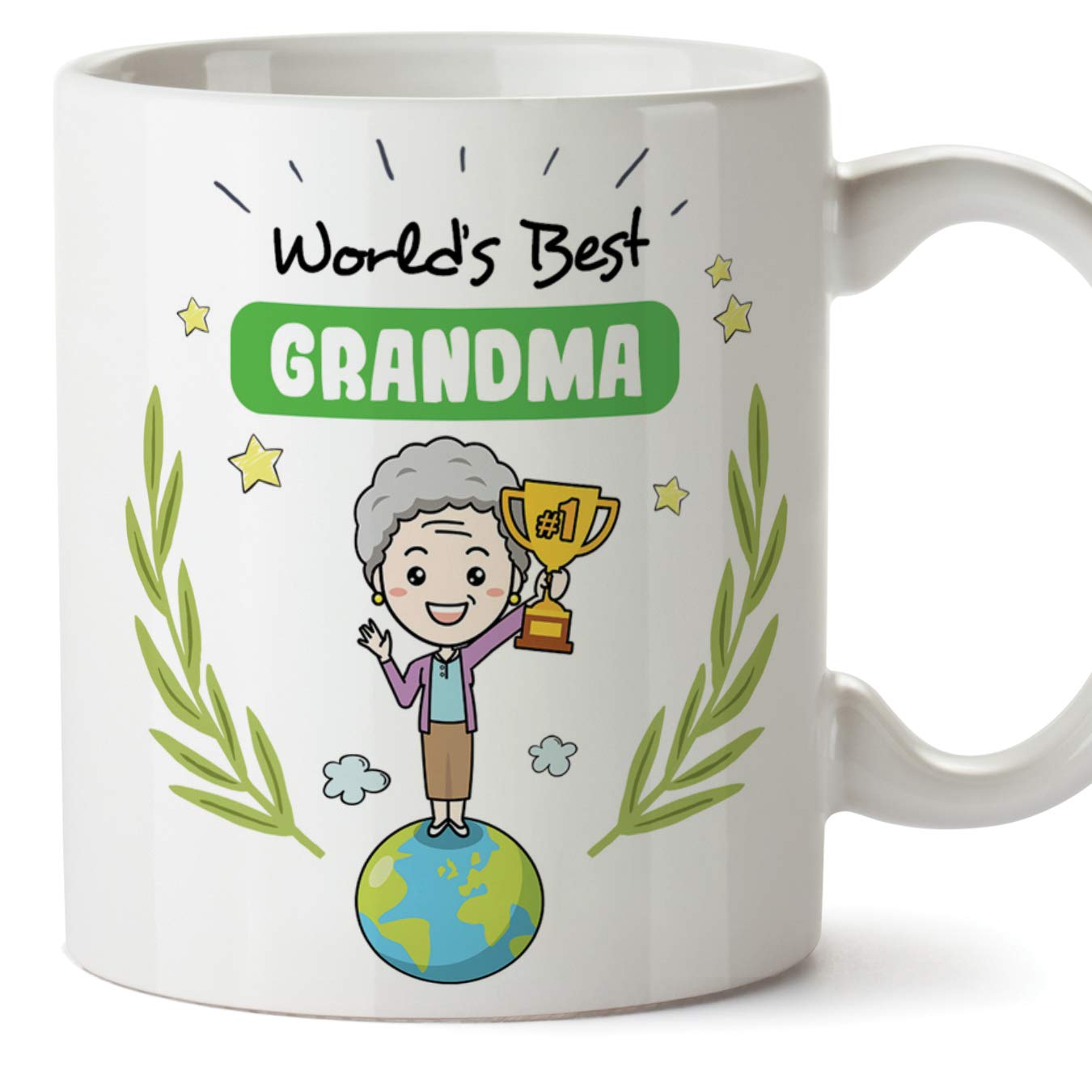Mugffins Grandma Mug - "World's Best Grandma" - Coffee Granny Mug for Breakfast/Mothers Day Gift/Mothering Sunday/Birthday Presents for Grandmothers/Ceramic 11 oz