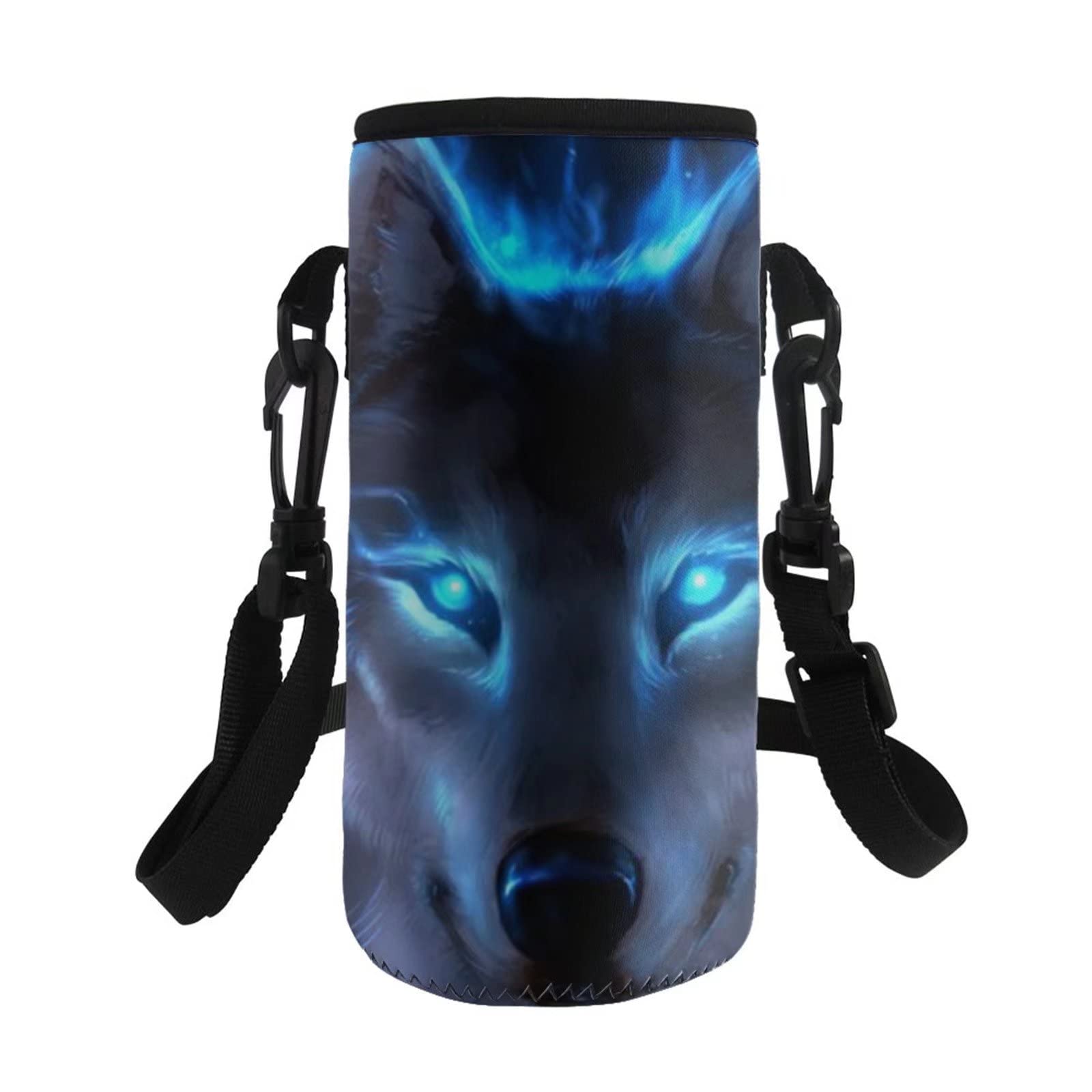 COEQINE Blue Wolf Pattern with Insulated Water Bottle Holder with Adjustable Shoulder Strap,Kids Adult Bottle Carrier Bag Case Pouch Cover for Walking Gym Travel Hiking Portable