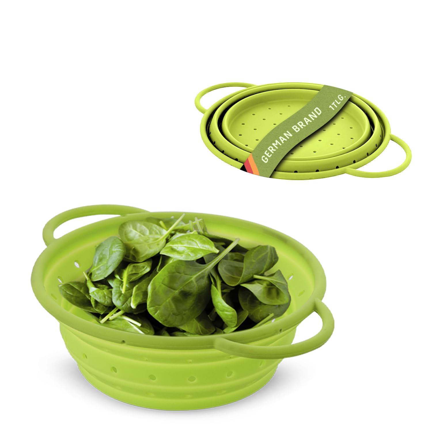 Foldable silicone strainer by Coolinato®, space saving, easy to clean and suitable for the dishwasher, Green, 16 cm