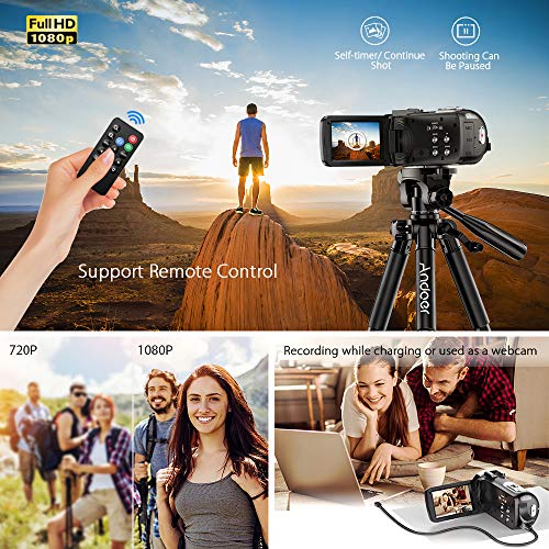 Videocamara-Digital-Andoer-Porttil-Cmara-de-Video-Digital-1920-1080P-HD-Pantalla-30-IPS-24MP-16X-Zoom-DigitalRotacin-de-270-con-Control-Remot-Apoyo-Noche-de-Infrarrojos-Disparar