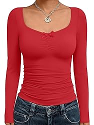 Trendy Queen Womens Long Sleeve Red Tops Crop Cute