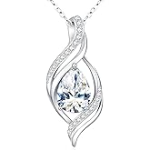 Accver Birthstone Necklace gift for Women S925 Sterling Silver Teardrop with Cubic Zirconia- Birthday Jewelry gift for her, Girlfriend, Wife, Mom on Birthday, Anniversary