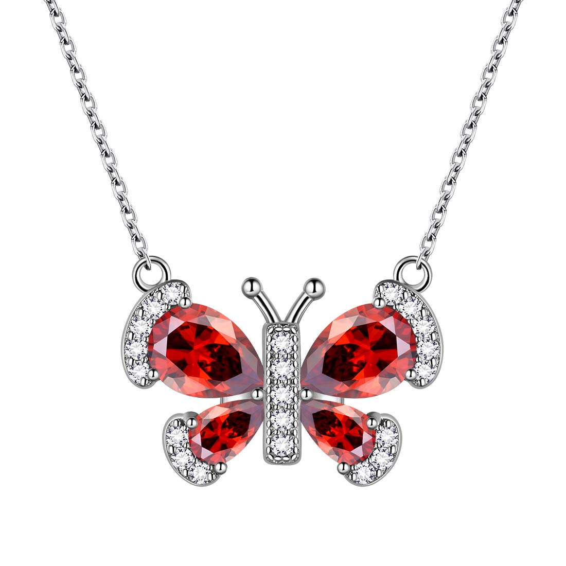 Red Butterfly Necklace Women 925 Sterling Silver Animal Butterflies January Birthstone Garnet Pendant Crystal Wedding Birthday Jewelry DP0287J — image 1