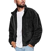 Runcati Mens Fuzzy Sherpa Jacket Cardigan Fleece Long Sleeve Full Zip Open Front Thermal Coat Fall Winter Outwear