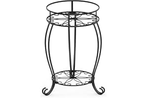 FaithLand Plant Stand, Heavy Duty Metal Planter Holder Indoor Outdoor, 2 Tier Round Potted Supports Rack, Corner Display Shelf Black