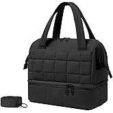 Bluboon Lunch Box for Women Insulated Lunch Bag Double Deck, Puffer Quilted Lunchbox Wide Opening Reusable Lunch Boxes Cooler for Work Picnic Travel Office with Adjustable Shoulder Strap (Black)
