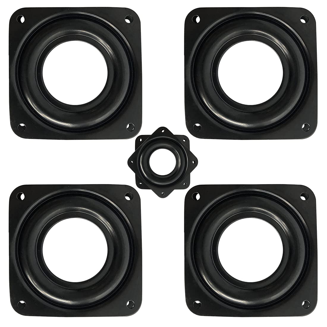 QUUPY 4 Pcs 3 Inch Square Turntable Bearing Plate,360 ° Turntable Swivel Plate,for Bar Stools,Chairs,Black