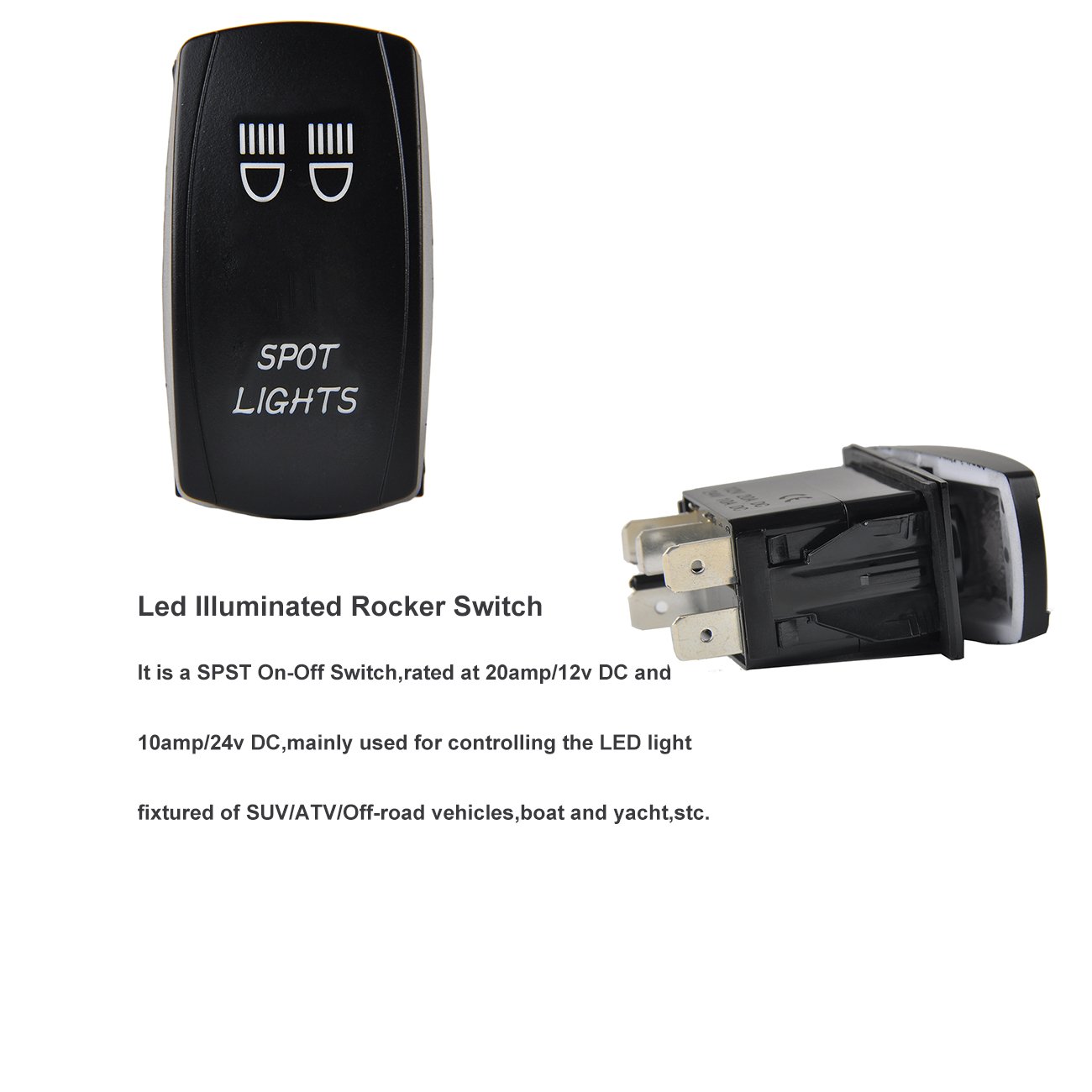 RCRunning Laser Rocker Switch with Wire Set (5 Female Terminal and 3 Male Terminal),5Pin 20A 12V On-Off LED Light Toggle Switch,for UTV Car Auto Truck Boat Marine