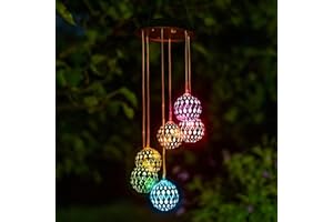 TOUCH OF ECO Solar Metal Orb Wind Chime Mobile - Rainbow Color Changing LED Lights, Outdoor, Weather Resistant - for Home, Garden, Decoration, Trees, Patio, Deck