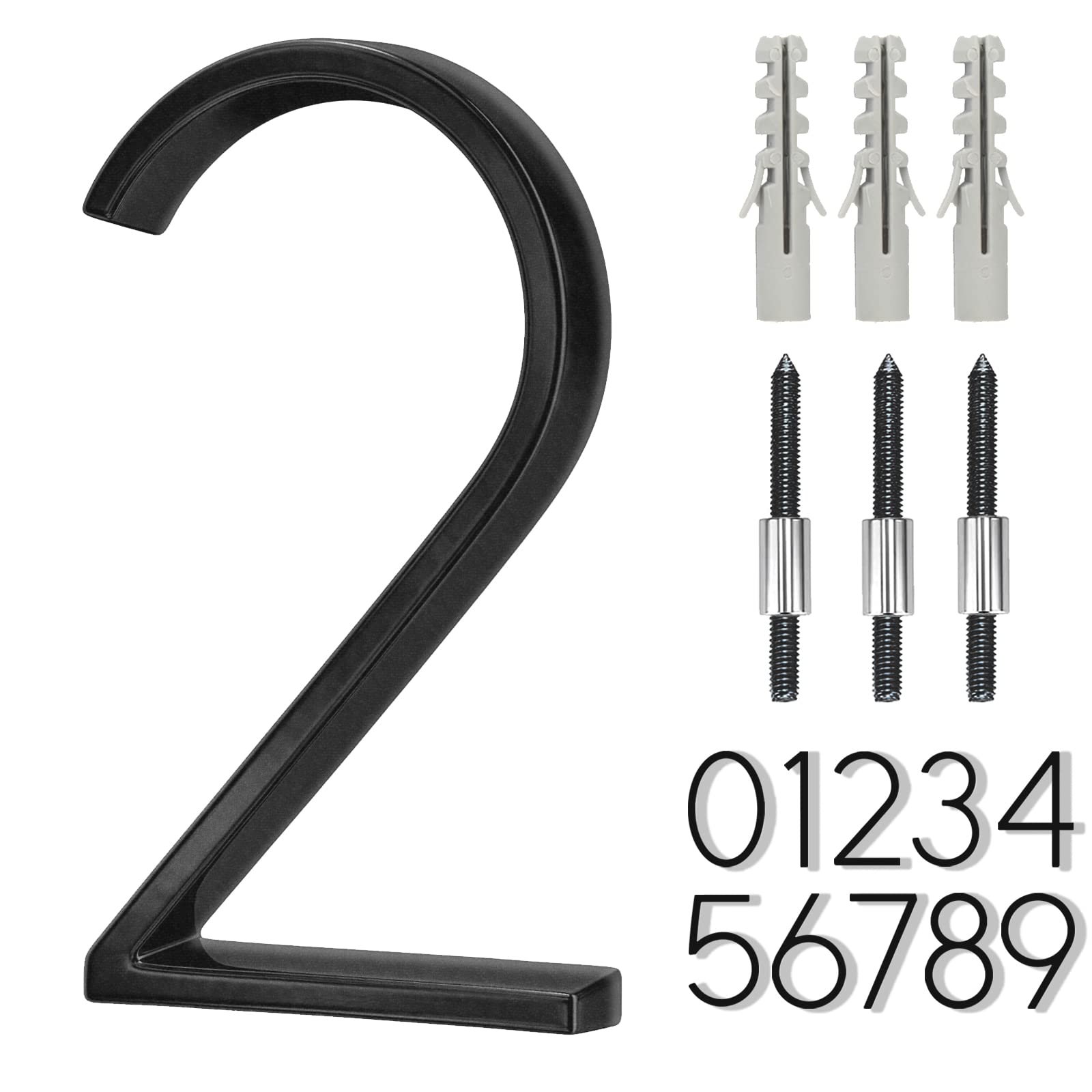 Photo 1 of 5 Inch Stainless Steel Floating House Number, Metal Modern House Numbers, for Outdoor Mailbox Yard Home Wall DoorGarage Gate with Nail Kit, Coated Black, 911 Visibility Signage